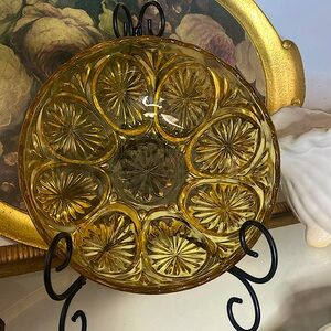 Vintage Amber Glass Starburst Pattern Bowl